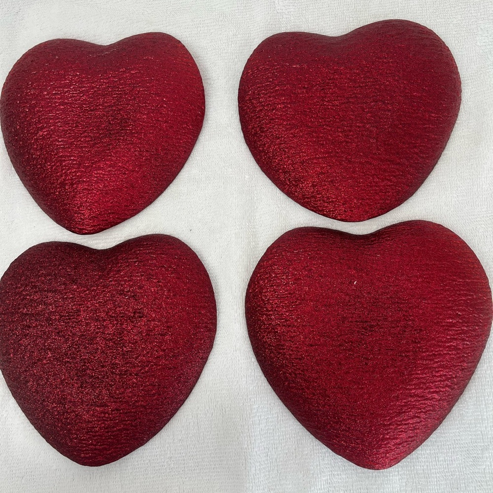 Set of Four Red Heart Plates